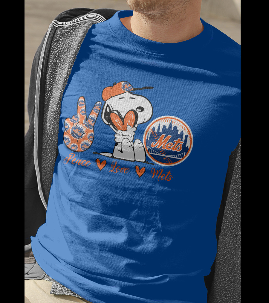 Snoopy Peace Love Mets New York City Skyline Baseball T-Shirt