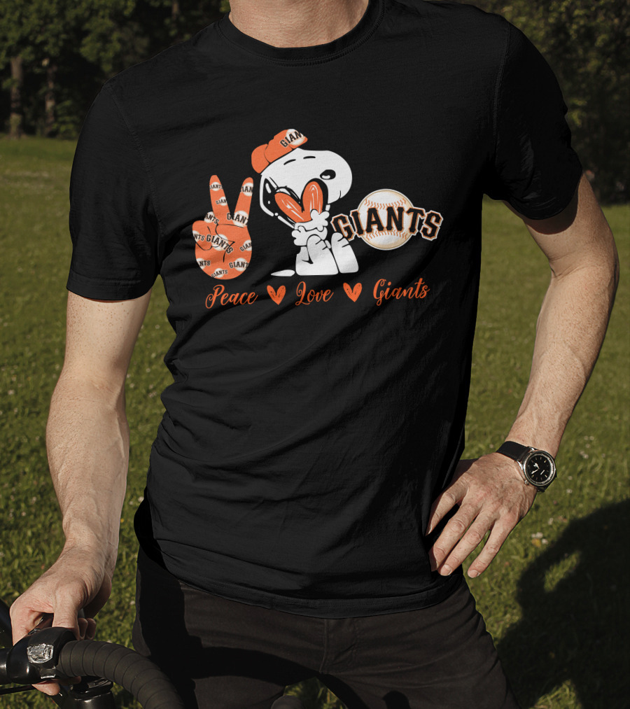 Peace Love Giants Snoopy Baseball Theme T-Shirt