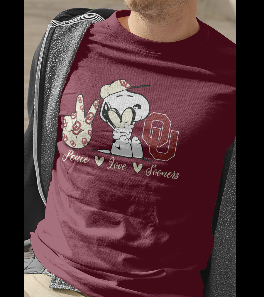 Peace Love Oklahoma Sooners Snoopy Ou T-Shirt