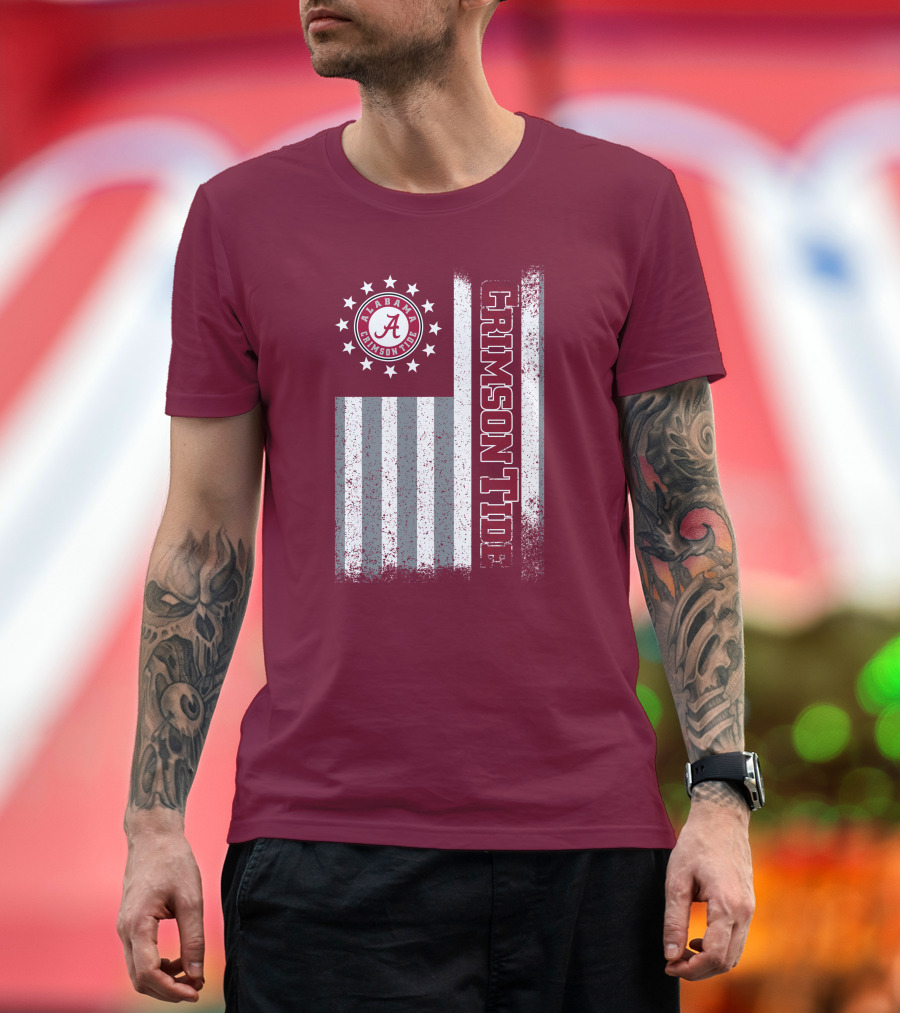 Alabama Crimson Tide Logo Stars And Stripes American Flag T-Shirt