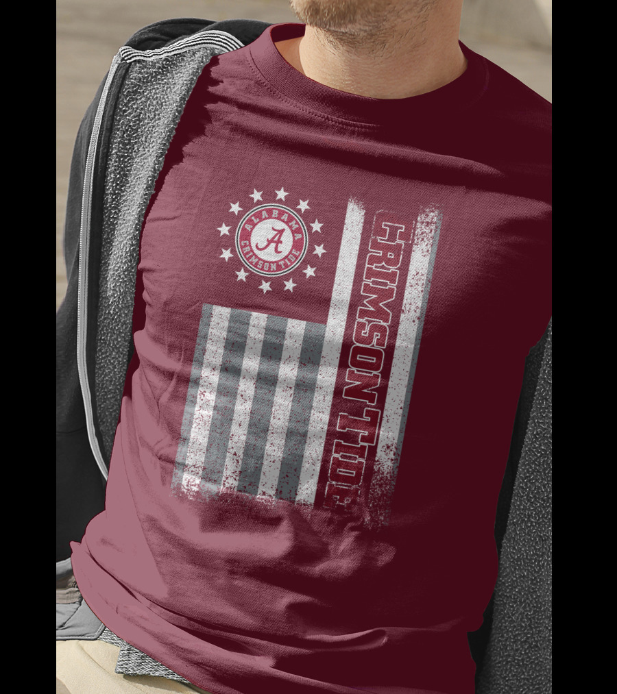 Alabama Crimson Tide Logo Stars And Stripes American Flag T-Shirt