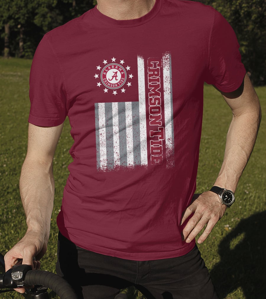 Alabama Crimson Tide Logo Stars And Stripes American Flag T-Shirt