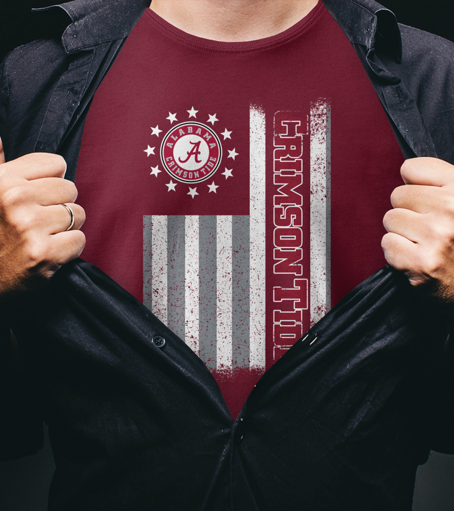 Alabama Crimson Tide Logo Stars And Stripes American Flag T-Shirt