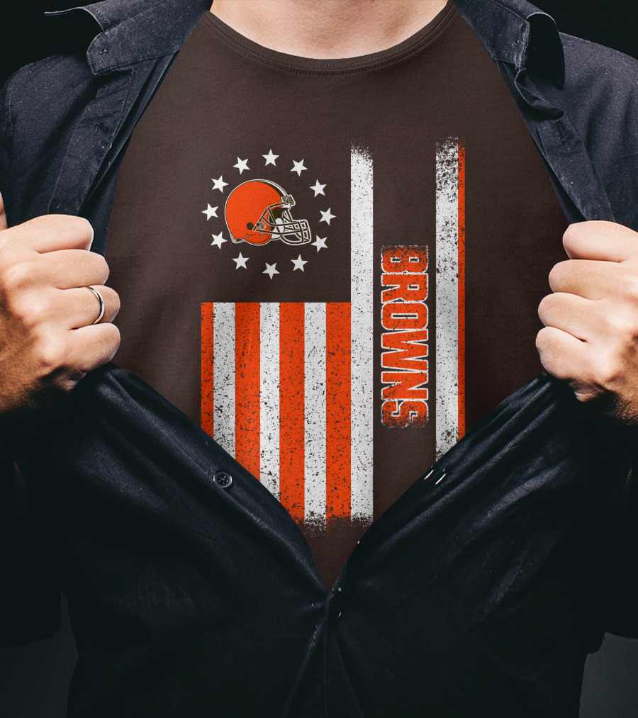 Cleveland Browns Flag Stars And Stripes Helmet Browns T-Shirt