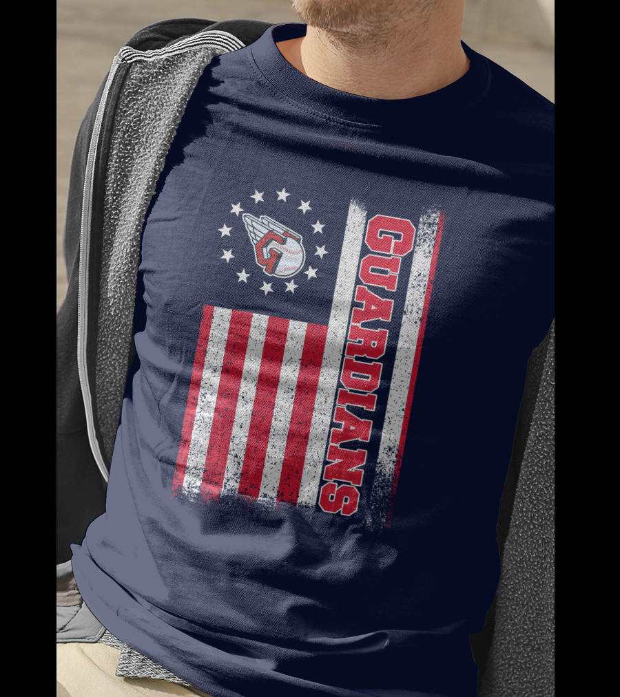 Cleveland Guardians American Flag Logo Winged Baseball Stars T-Shirt