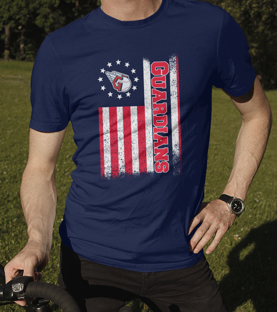 Cleveland Guardians American Flag Logo Winged Baseball Stars T-Shirt