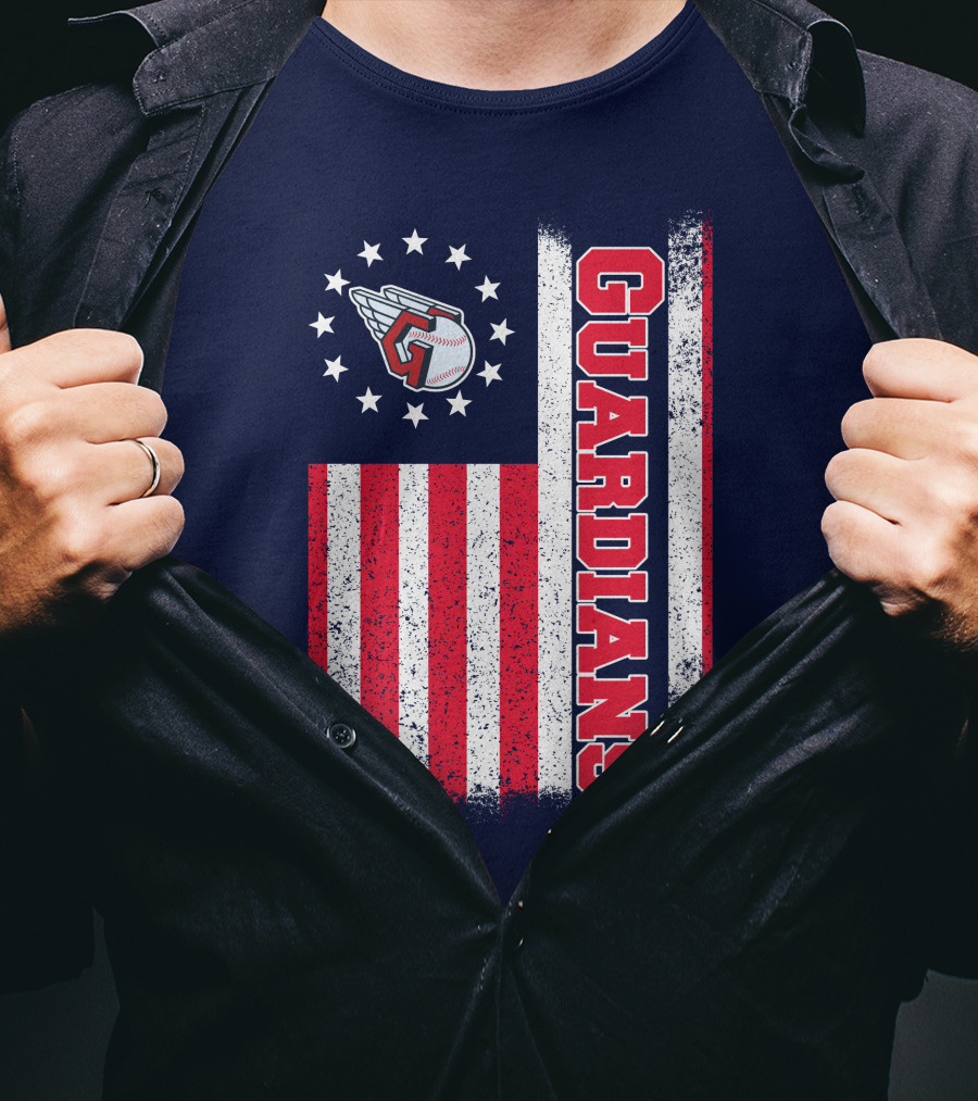 Cleveland Guardians American Flag Logo Winged Baseball Stars T-Shirt