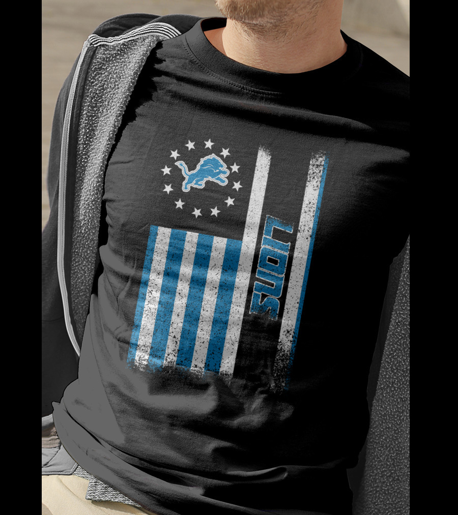 Detroit Lions American Flag Stars And Stripes T-Shirt