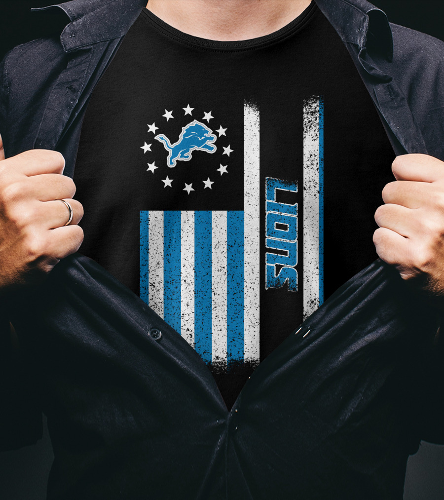 Detroit Lions American Flag Stars And Stripes T-Shirt
