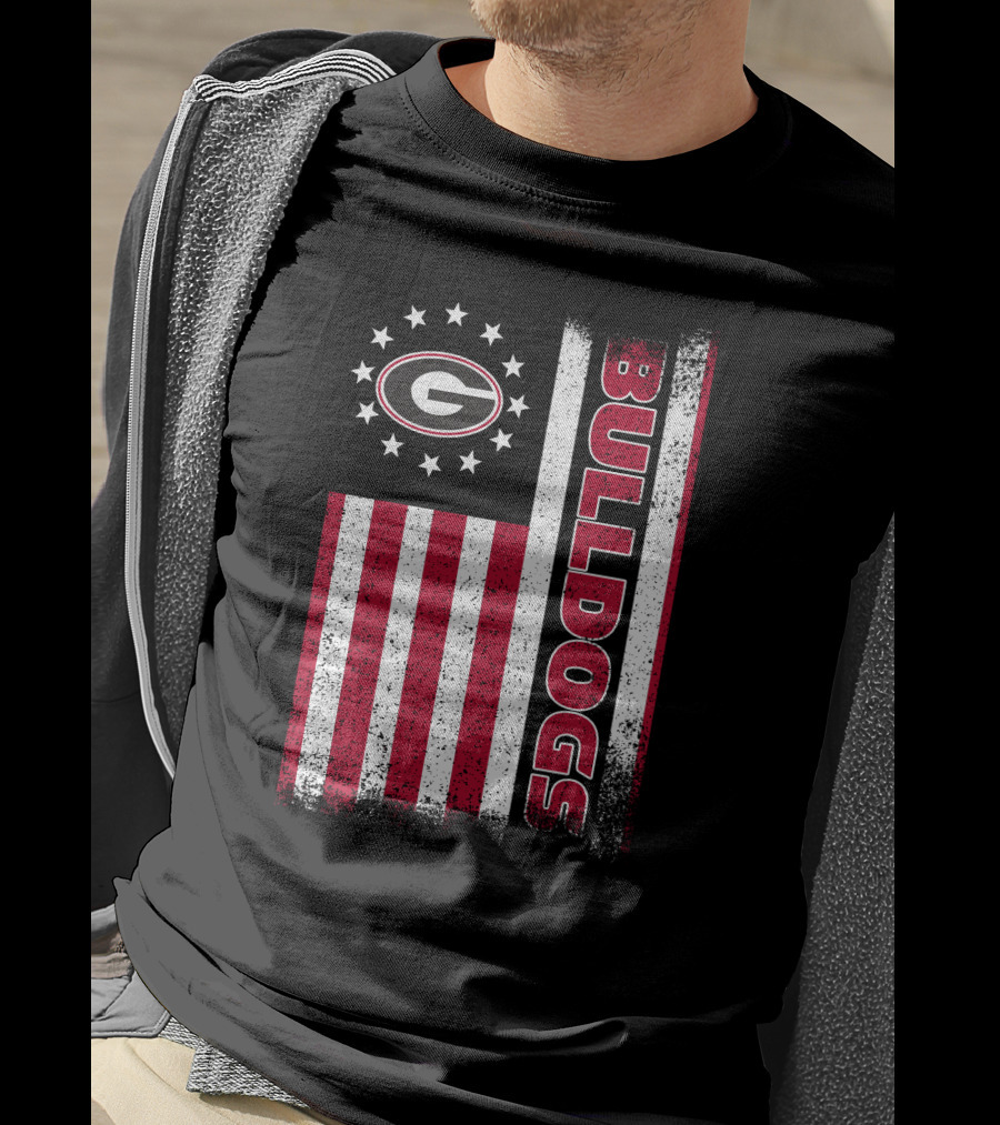 Georgia Bulldogs American Flag Design With G Logo And Vertical Bulldogs T-Shirt