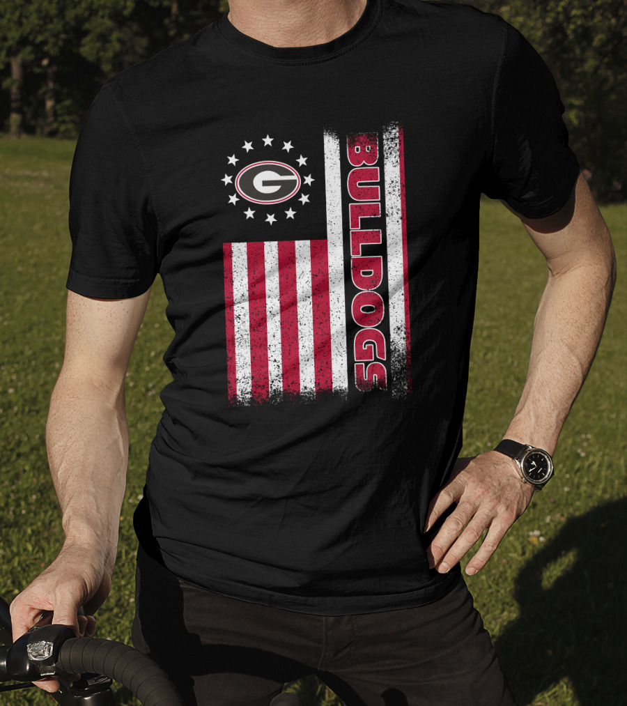 Georgia Bulldogs American Flag Design With G Logo And Vertical Bulldogs T-Shirt