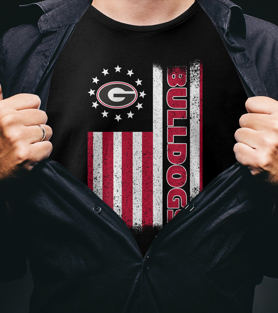 Georgia Bulldogs American Flag Design With G Logo And Vertical Bulldogs T-Shirt