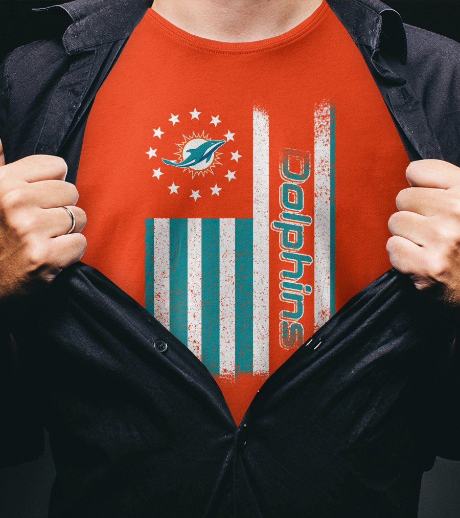 Miami Dolphins American Flag Dolphins Logo Stars T-Shirt