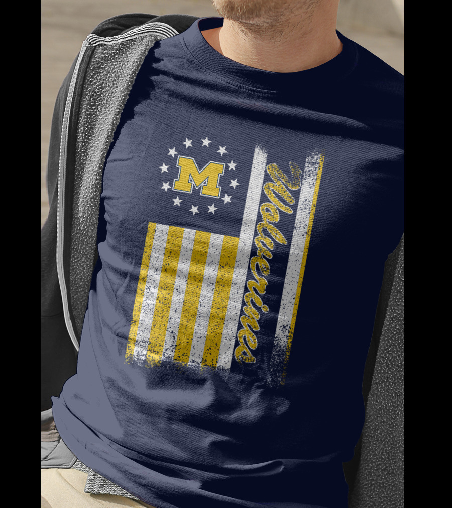 Michigan Wolverines M Logo American Flag Stars Stripes Edition T-Shirt