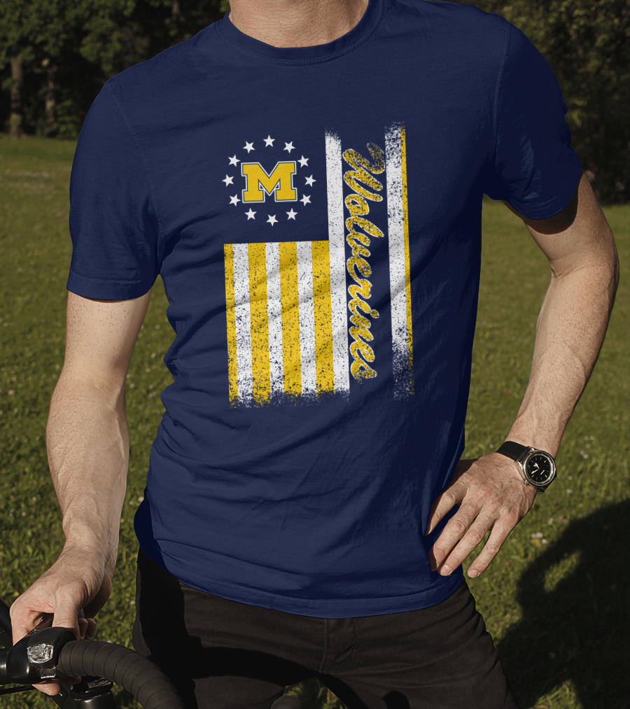 Michigan Wolverines M Logo American Flag Stars Stripes Edition T-Shirt