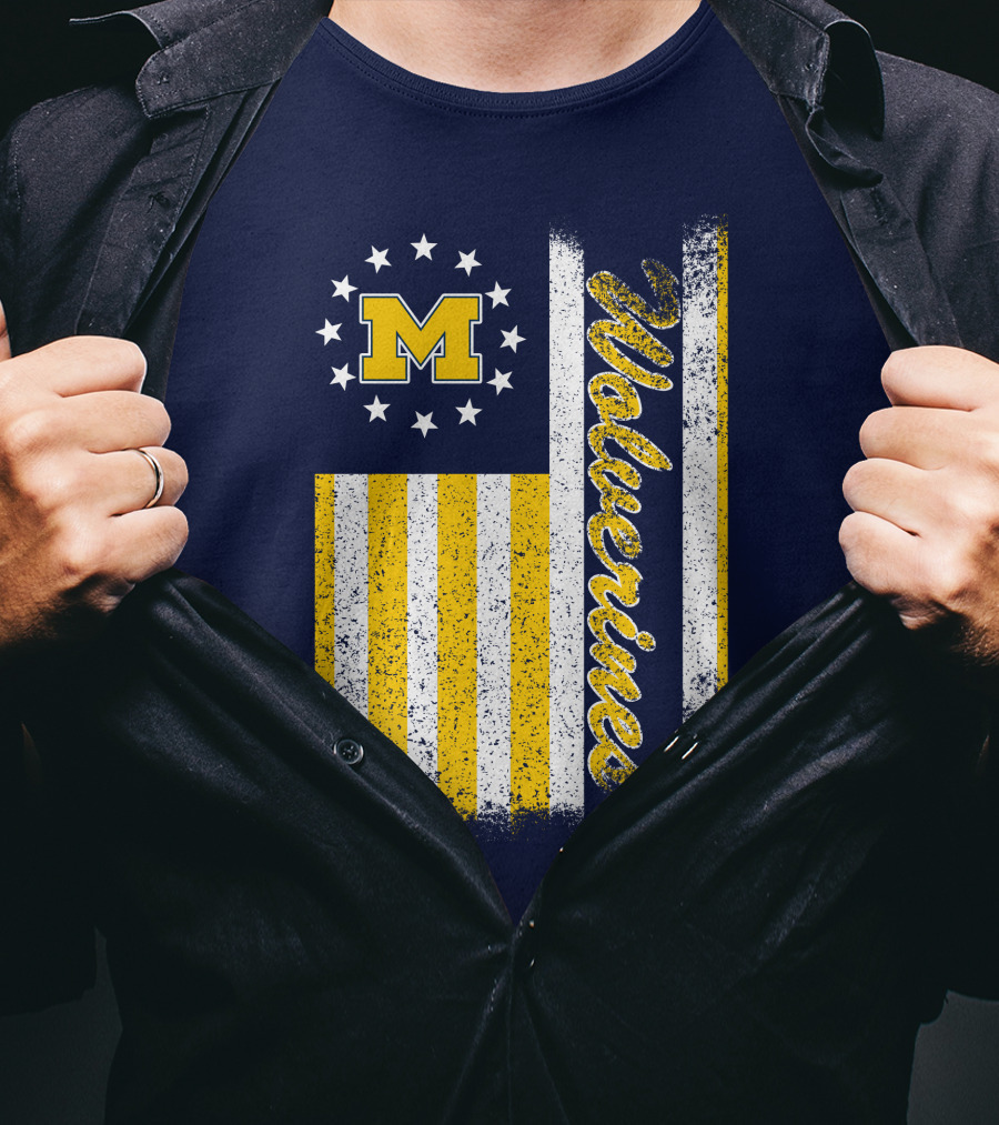 Michigan Wolverines M Logo American Flag Stars Stripes Edition T-Shirt