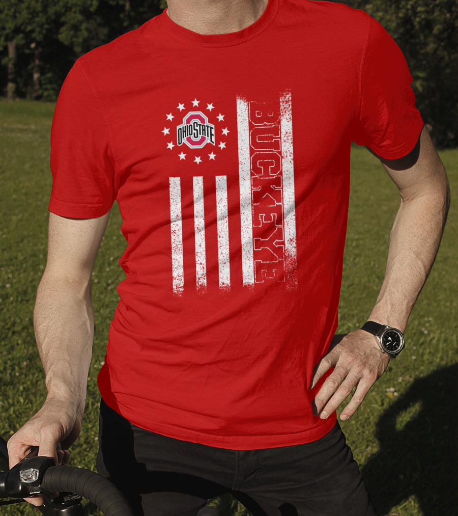 Ohio State Buckeye Stars And Stripes American Flag T-Shirt