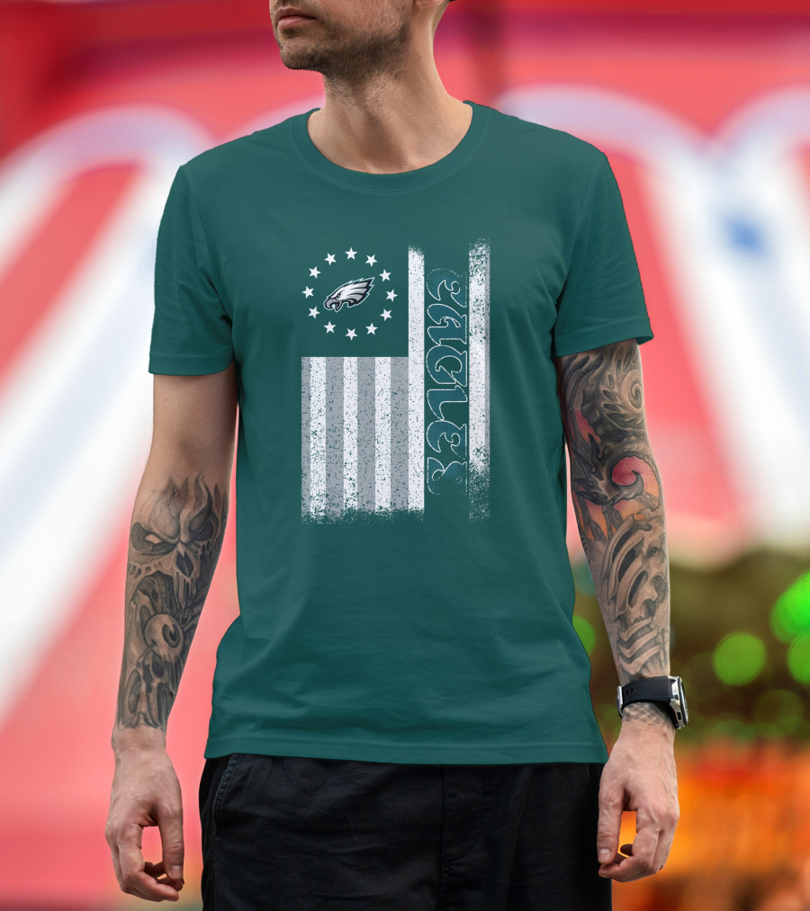 Philadelphia Eagles Stars And Stripes American Flag T-Shirt