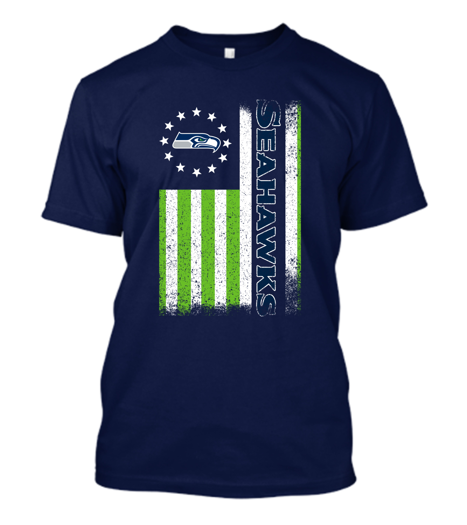 Seattle Seahawks American Flag Green Stripes 12 Stars T-Shirt