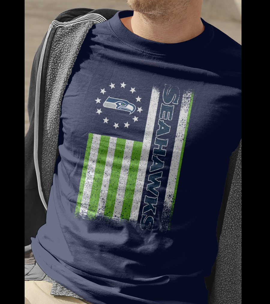 Seattle Seahawks American Flag Green Stripes 12 Stars T-Shirt