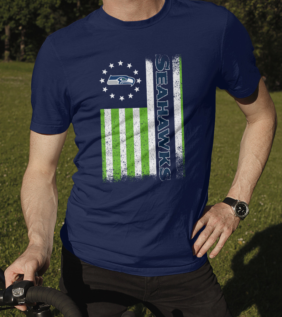 Seattle Seahawks American Flag Green Stripes 12 Stars T-Shirt