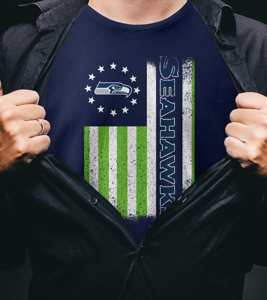 Seattle Seahawks American Flag Green Stripes 12 Stars T-Shirt