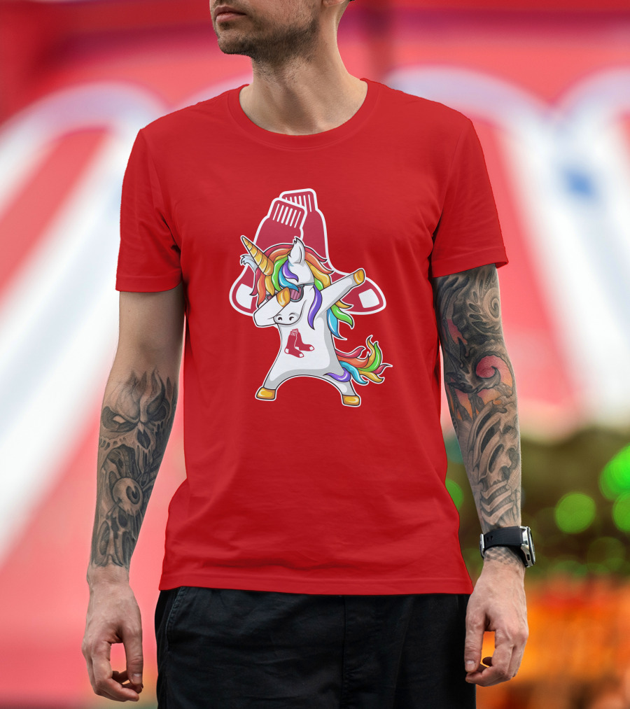 Boston Red Sox Dabbing Unicorn Rainbow Mane Sox T-Shirt