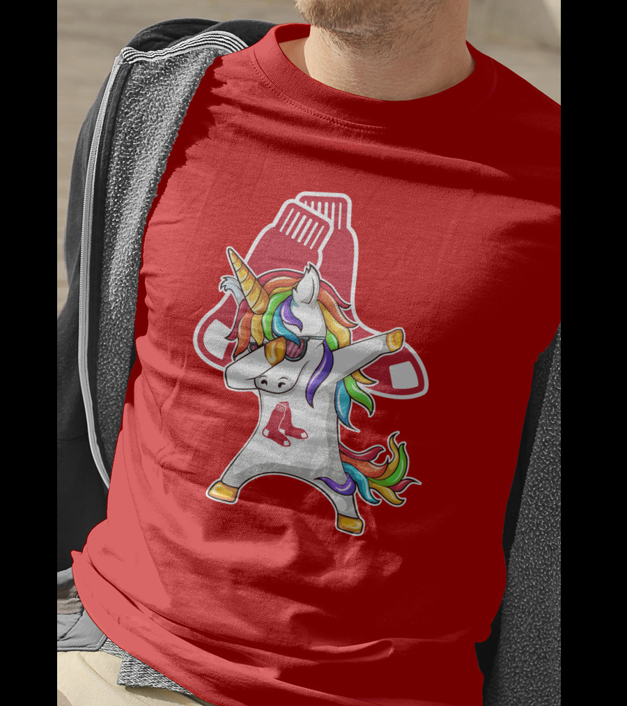 Boston Red Sox Dabbing Unicorn Rainbow Mane Sox T-Shirt