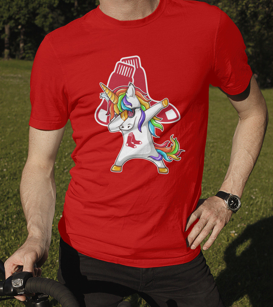 Boston Red Sox Dabbing Unicorn Rainbow Mane Sox T-Shirt