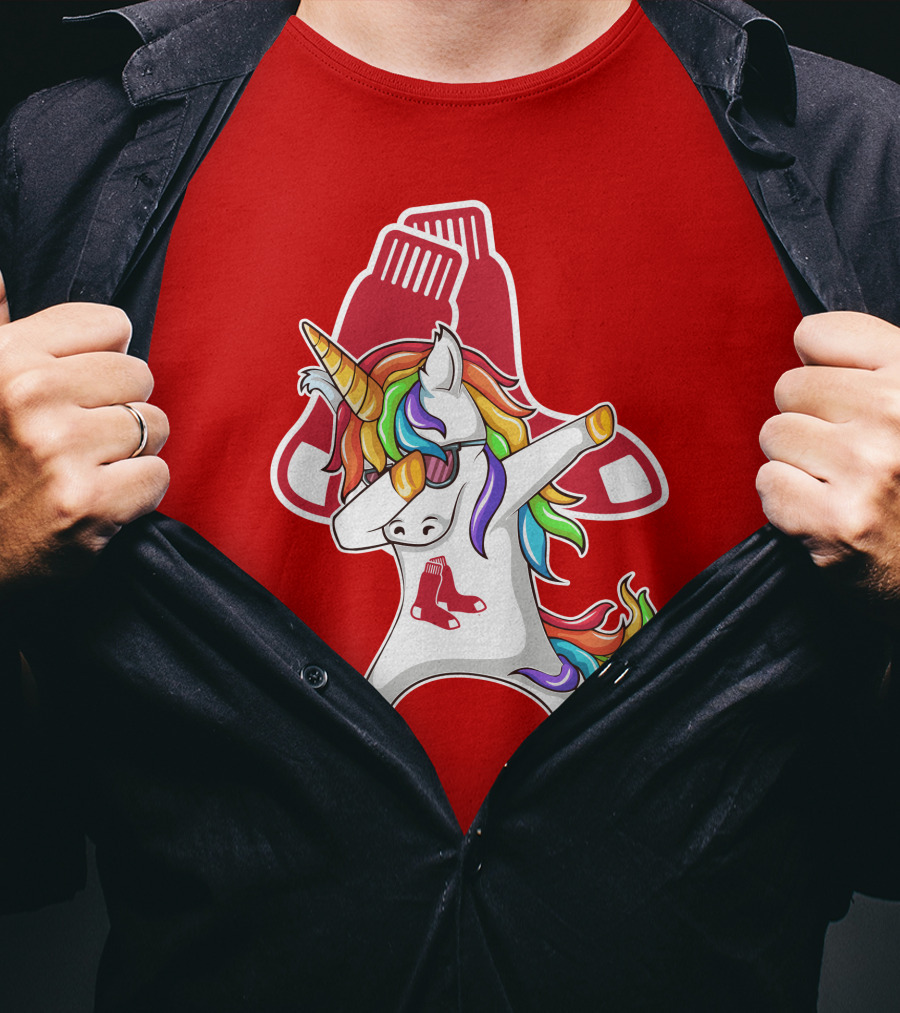 Boston Red Sox Dabbing Unicorn Rainbow Mane Sox T-Shirt