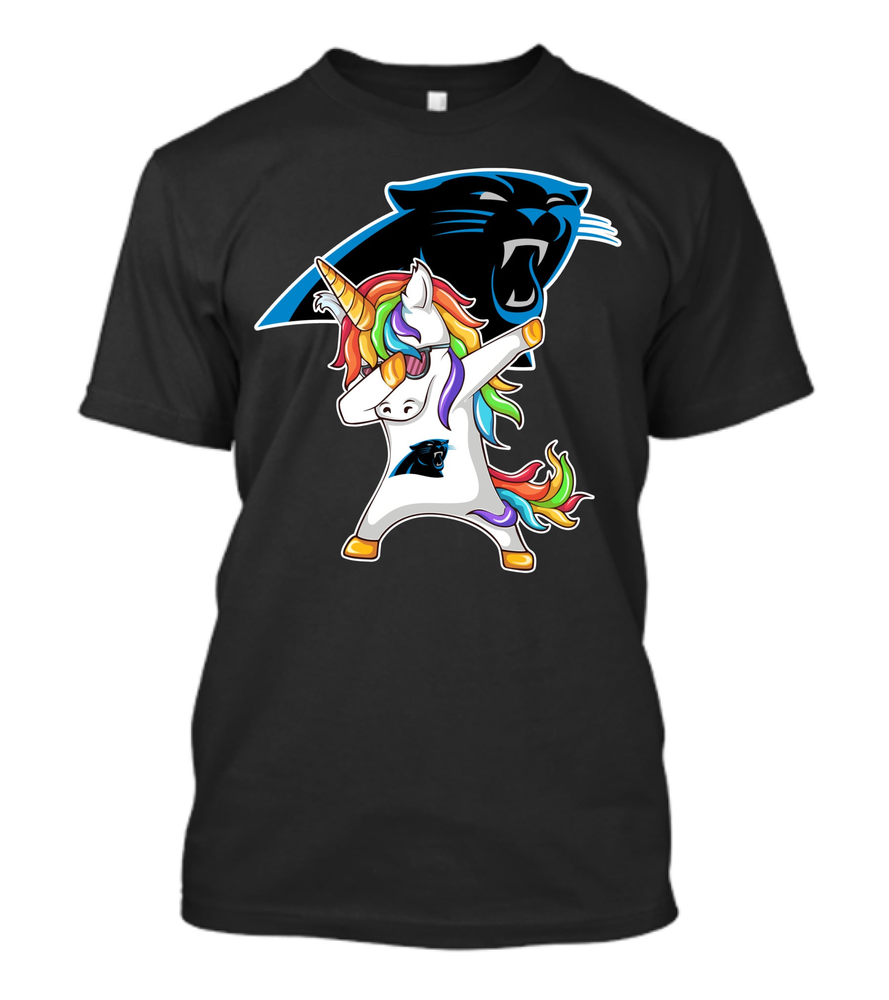 Carolina Panthers Unicorn Dabbing With Team Logo And Rainbow Mane T-Shirt