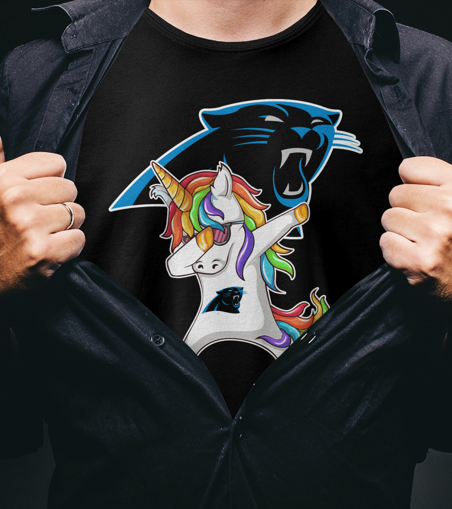 Carolina Panthers Unicorn Dabbing With Team Logo And Rainbow Mane T-Shirt