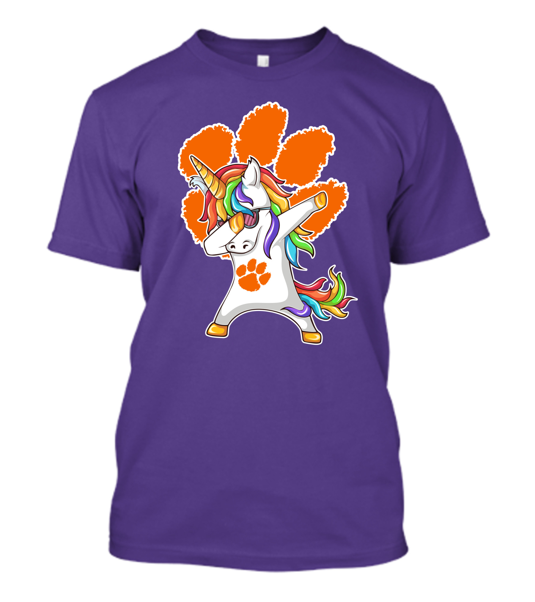 Clemson Tigers Dabbing Unicorn Paw Print Rainbow Mane T-Shirt