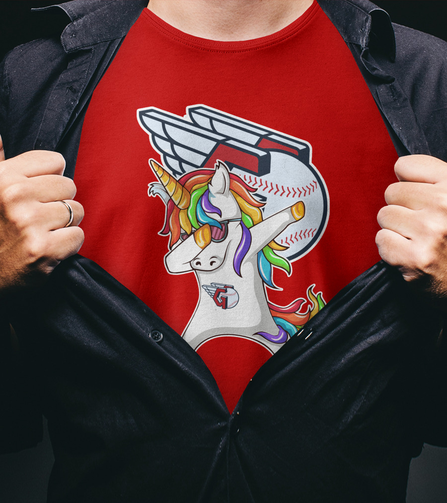 Cleveland Guardians Baseball Unicorn Dabbing With Winged Ball T-Shirt