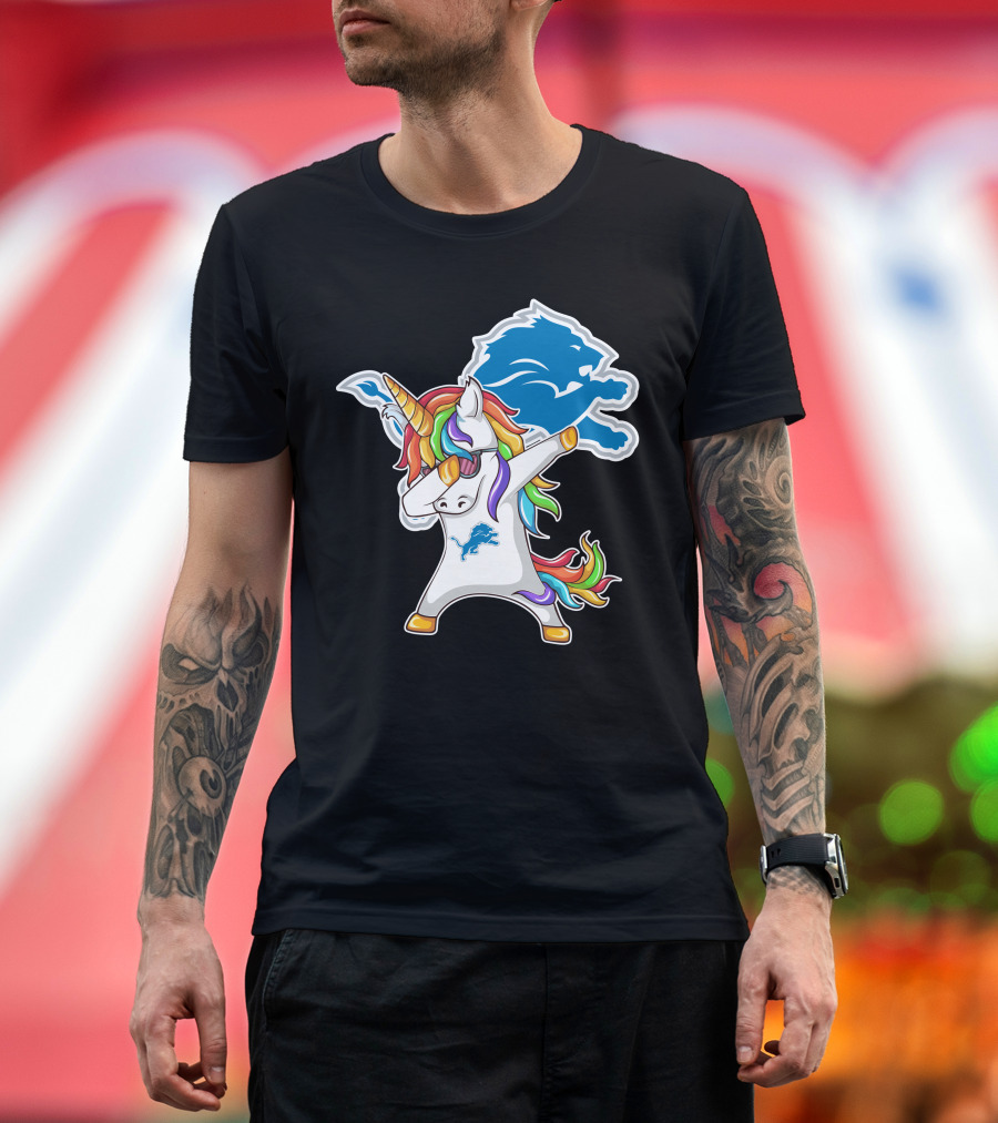 Detroit Lions Rainbow Unicorn Dabbing T-Shirt