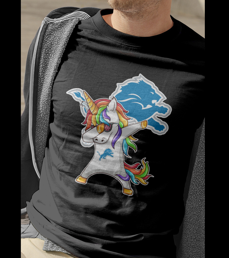 Detroit Lions Rainbow Unicorn Dabbing T-Shirt