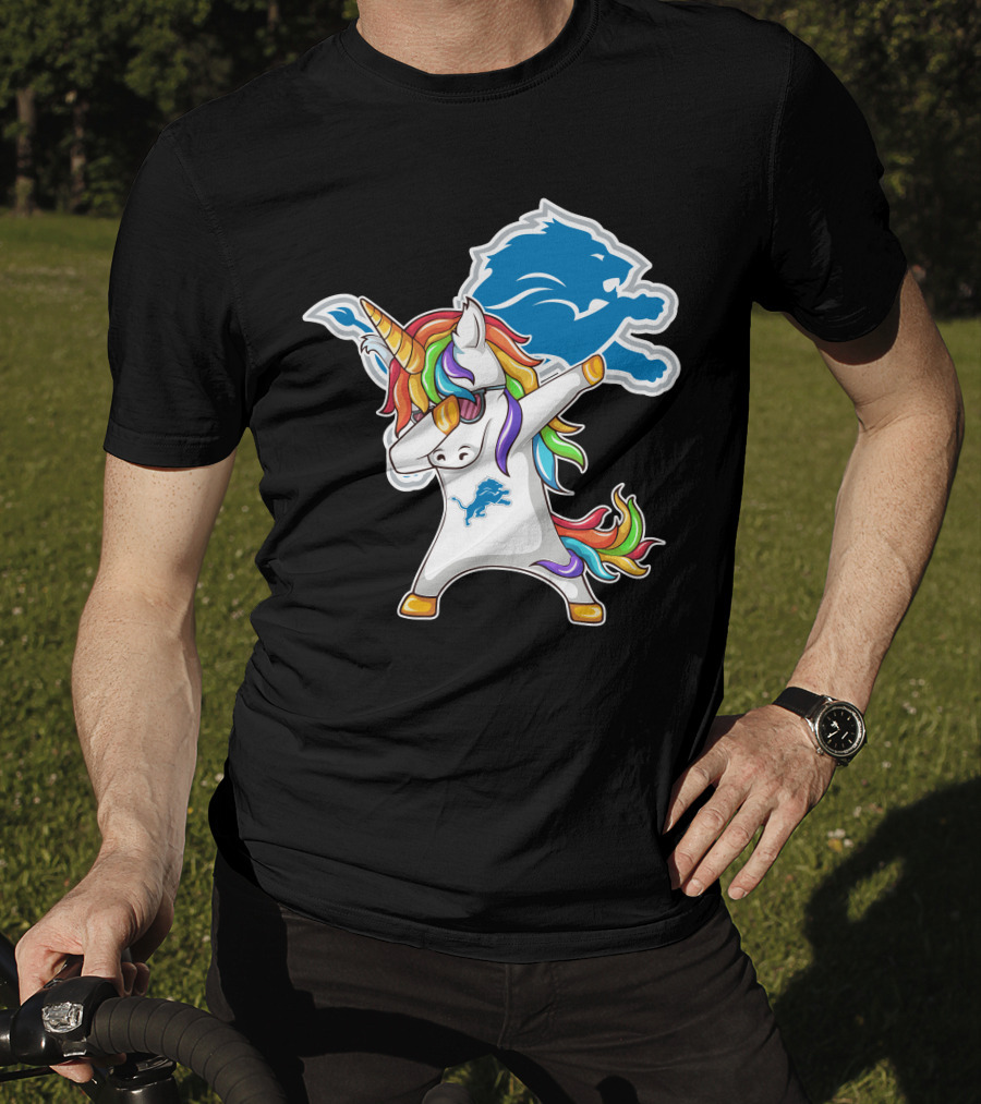 Detroit Lions Rainbow Unicorn Dabbing T-Shirt