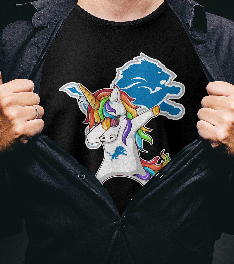 Detroit Lions Rainbow Unicorn Dabbing T-Shirt