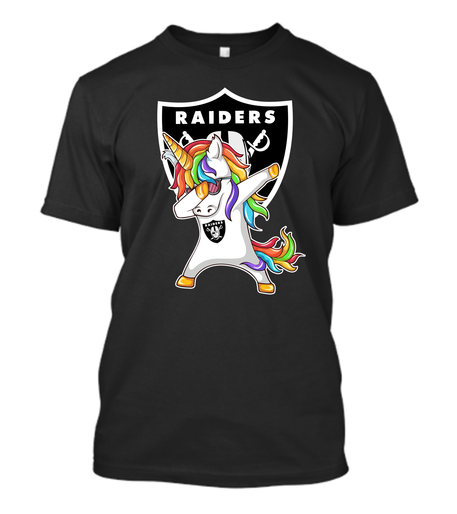 Las Vegas Raiders Unicorn Dabbing With Rainbow Mane In Shield T-Shirt