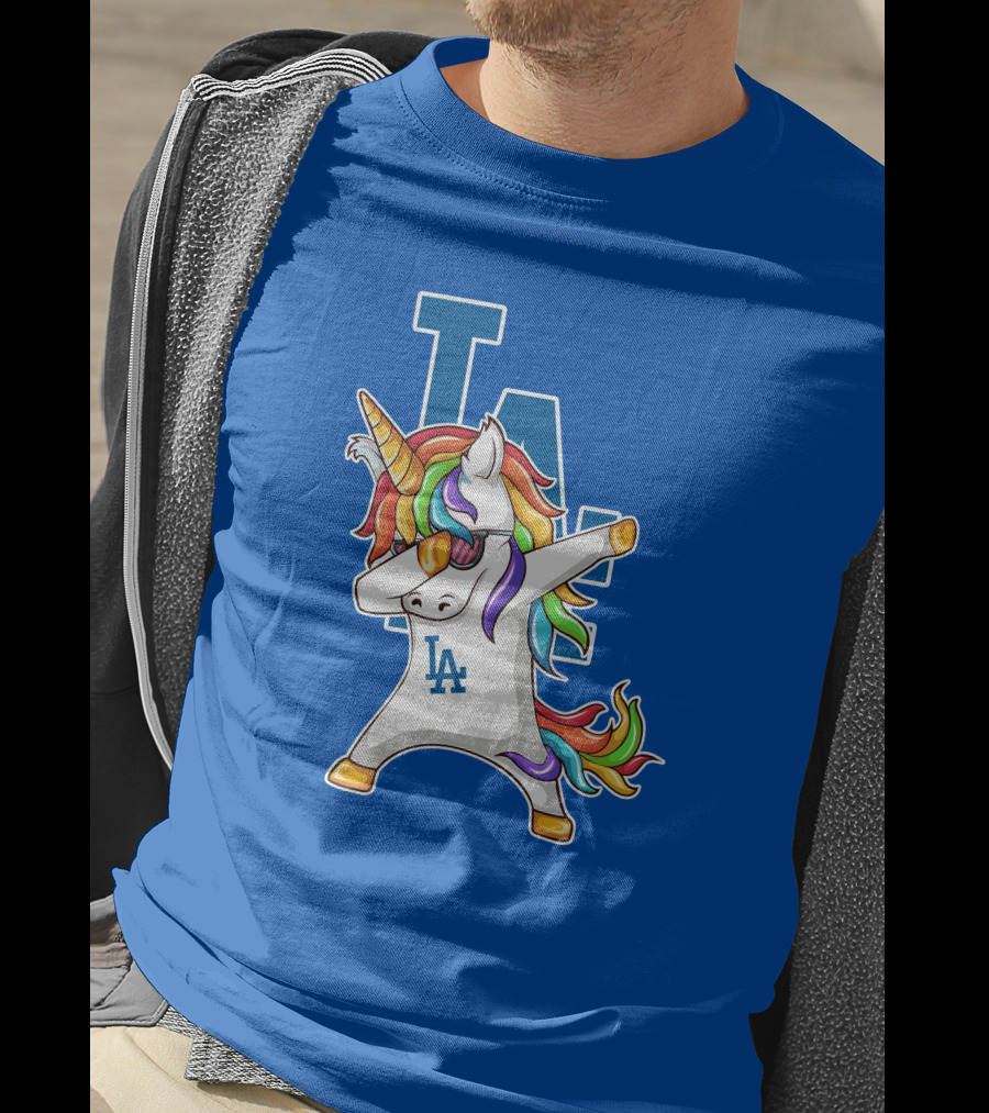 LA Dodgers Unicorn Dabbing Rainbow Mane T-Shirt