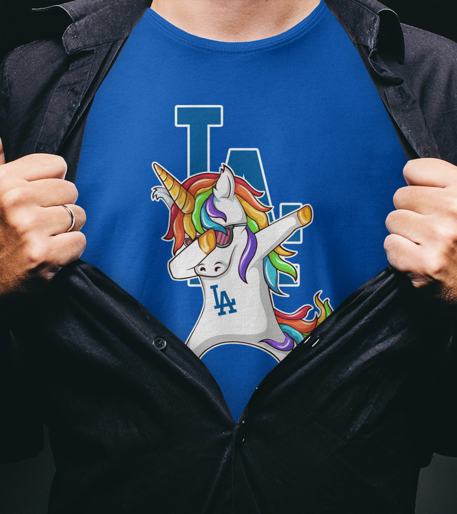 LA Dodgers Unicorn Dabbing Rainbow Mane T-Shirt