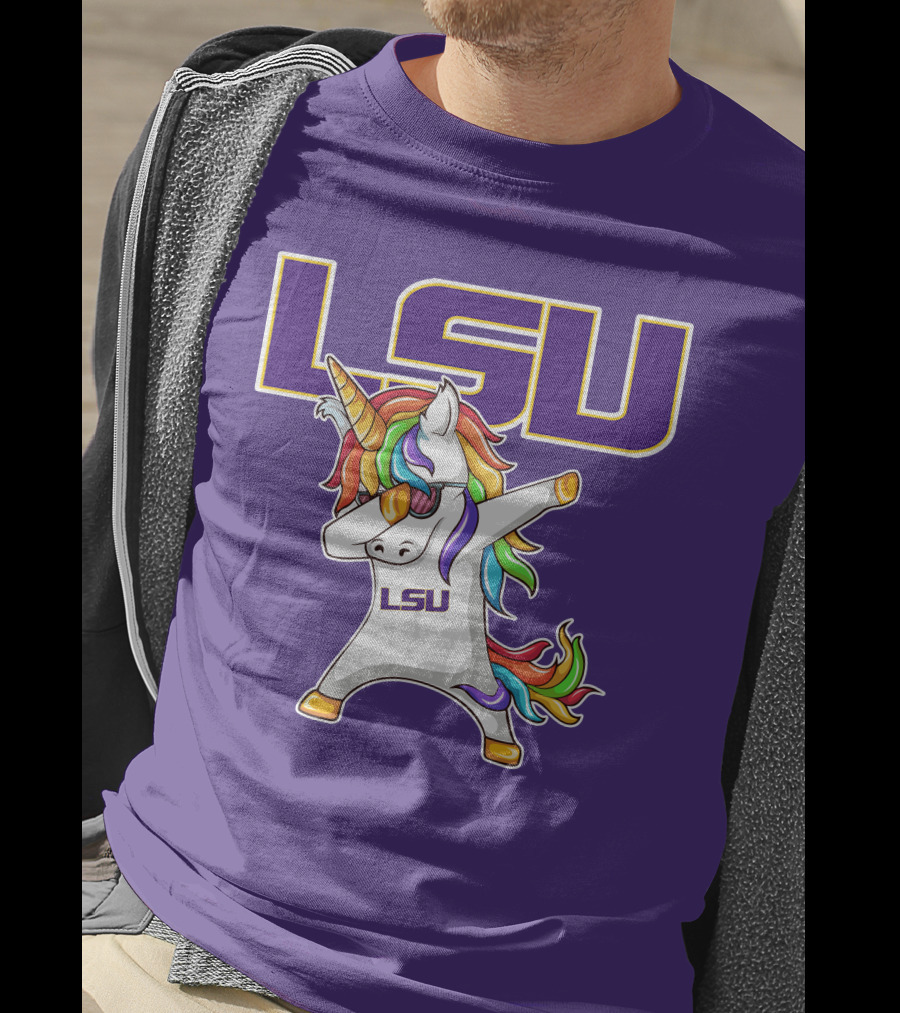 LSU Tigers Unicorn Dabbing Rainbow Mane T-Shirt