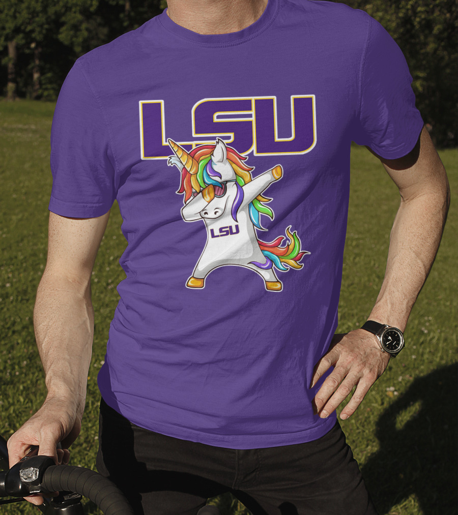 LSU Tigers Unicorn Dabbing Rainbow Mane T-Shirt