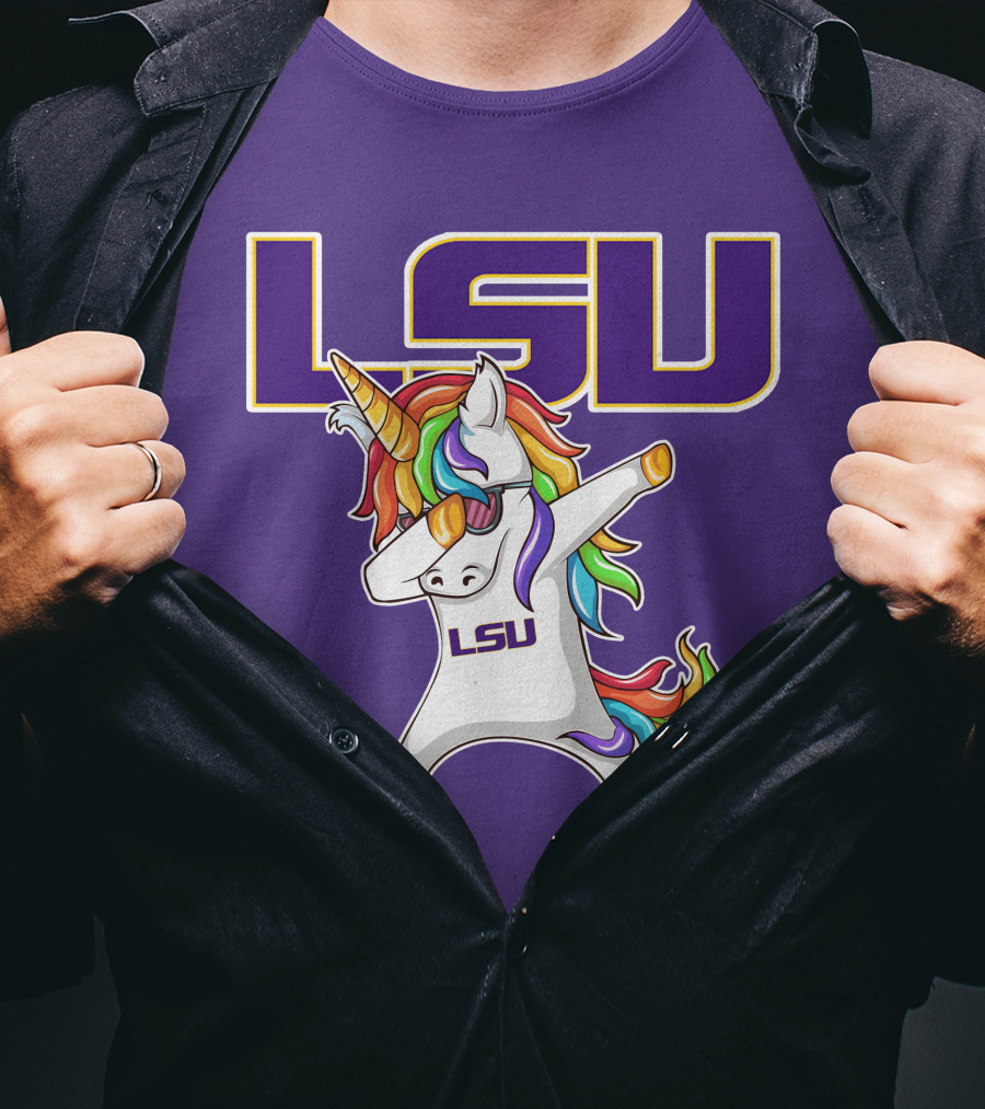 LSU Tigers Unicorn Dabbing Rainbow Mane T-Shirt