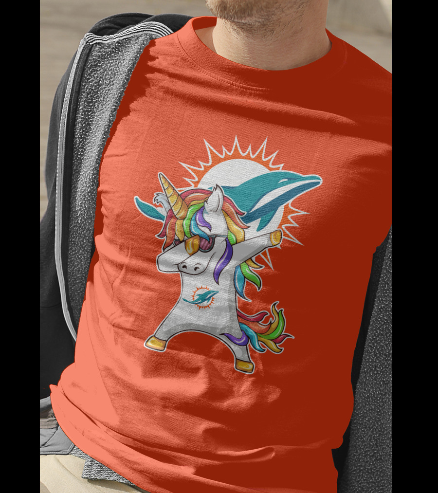 Miami Dolphins Logo Unicorn Dabbing Gesture T-Shirt