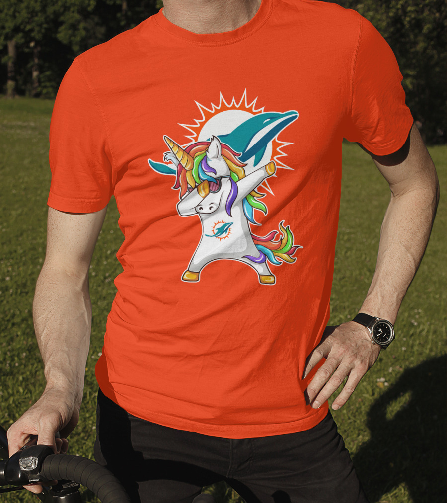 Miami Dolphins Logo Unicorn Dabbing Gesture T-Shirt