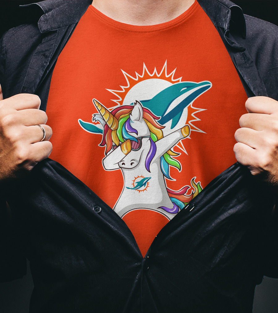 Miami Dolphins Logo Unicorn Dabbing Gesture T-Shirt