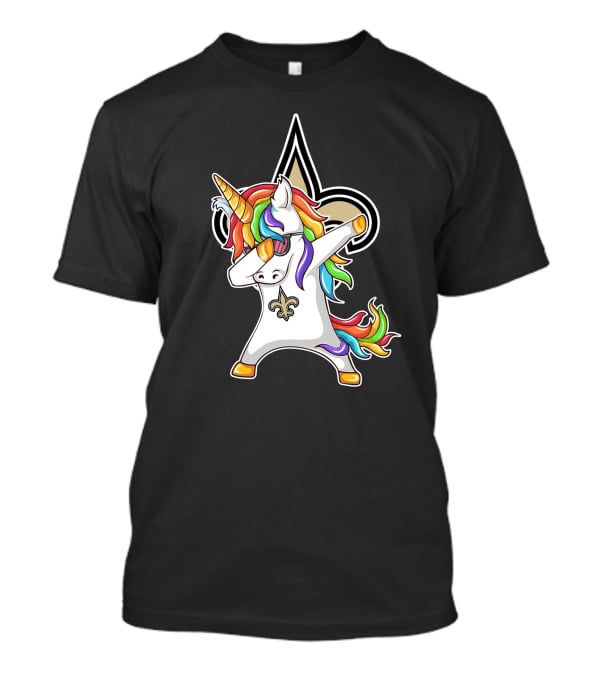New Orleans Saints Unicorn Dabbing Fleur-de-Lis Rainbow Mane T-Shirt