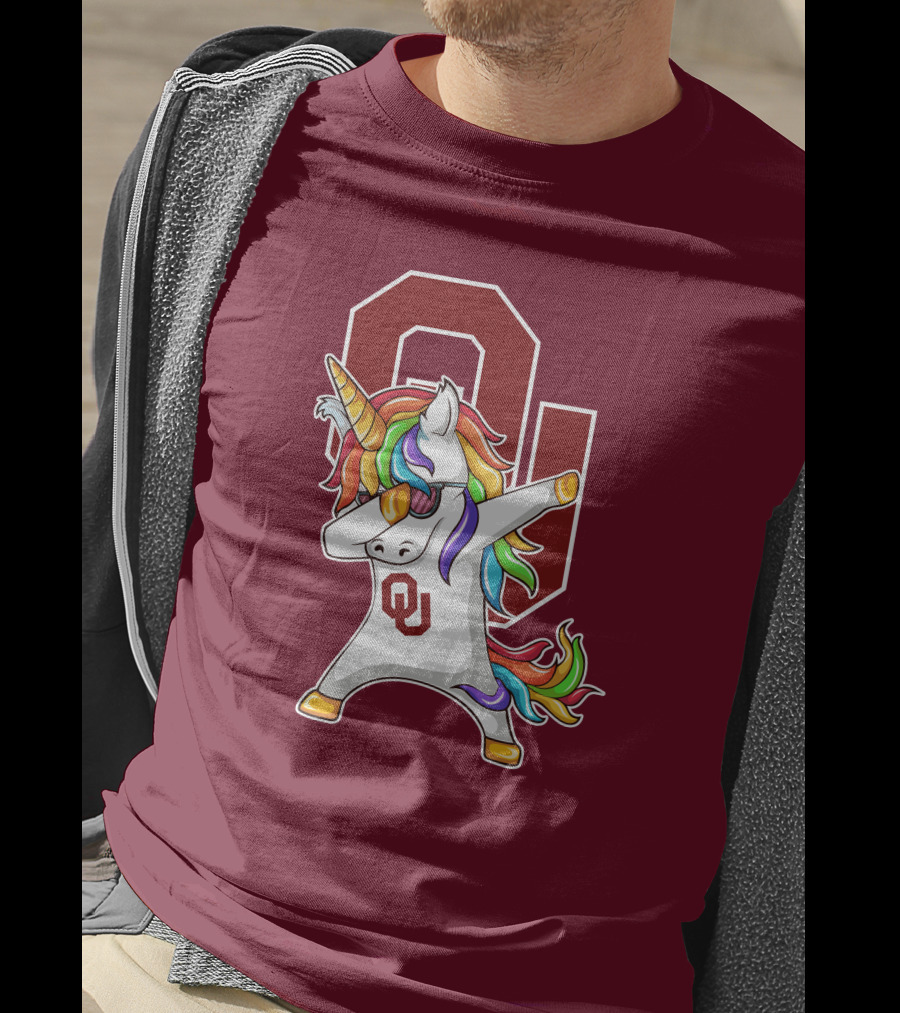 Oklahoma Sooners OU Logo Rainbow Unicorn Dabbing T-Shirt
