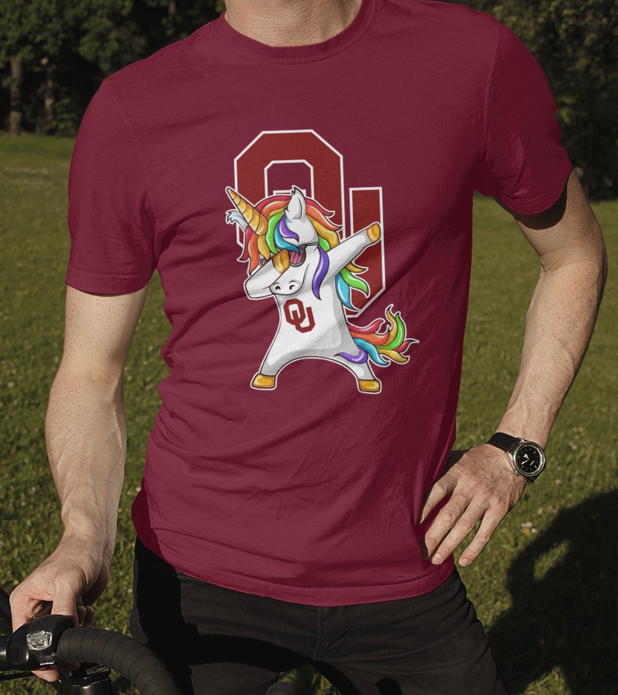 Oklahoma Sooners OU Logo Rainbow Unicorn Dabbing T-Shirt